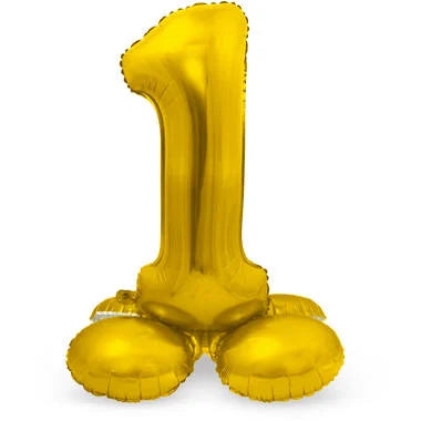 Cijfer Ballon Goud 1 Met Standaard - 72 cm