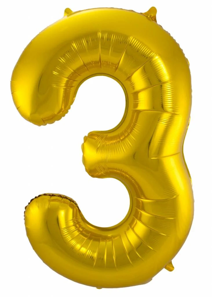 Cijfer Ballon Goud 3 - 86cm