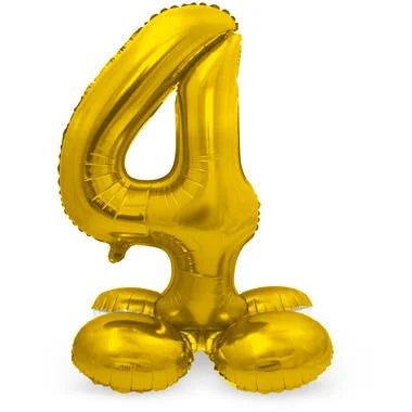 Cijfer Ballon Goud 4 Met Standaard - 72 cm