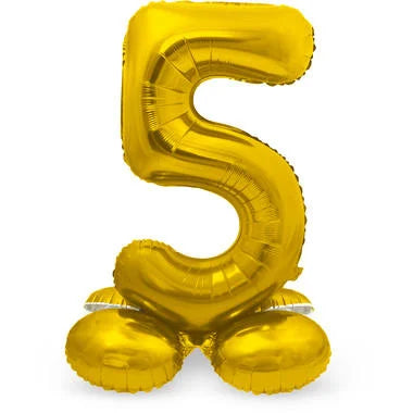 Cijfer Ballon Goud 5 Met Standaard - 72 cm