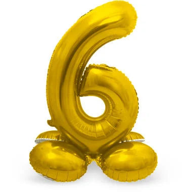 Cijfer Ballon Goud 6 Met Standaard - 72 cm