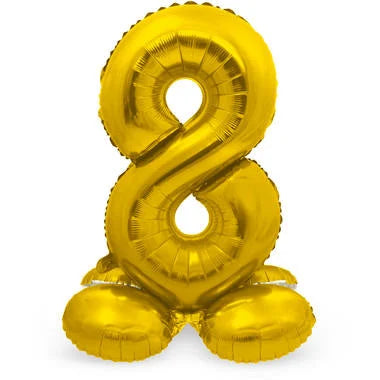 Cijfer Ballon Goud 8 Met Standaard - 72 cm