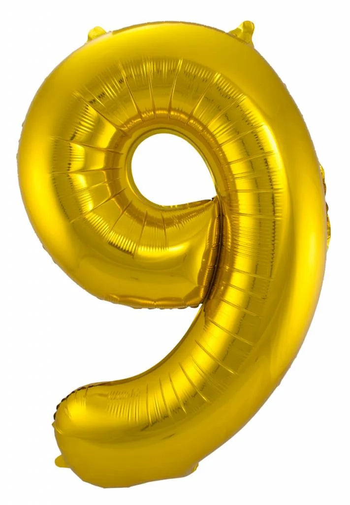 Cijfer Ballon Goud 9 - 86cm