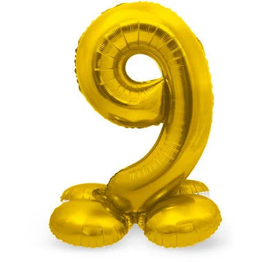 Cijfer Ballon Goud 9 Met Standaard - 72 cm