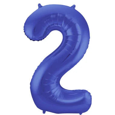 Cijfer Ballon Mat Blauw Metallic 2 - 86cm