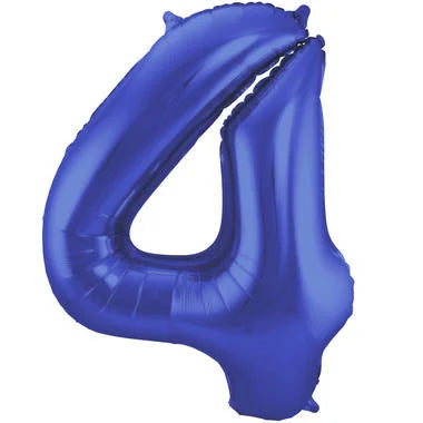 Cijfer Ballon Mat Blauw Metallic 4 - 86cm
