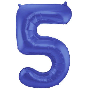 Cijfer Ballon Mat Blauw Metallic 5 - 86cm