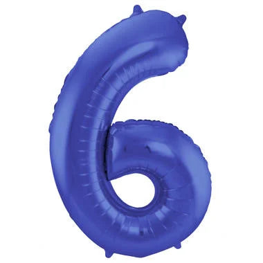 Cijfer Ballon Mat Blauw Metallic 6 - 86cm