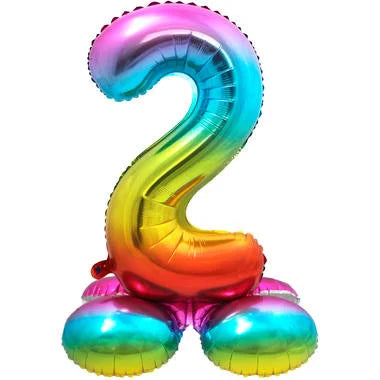 Cijfer Ballon Rainbow 2 Met Standaard - 72 cm