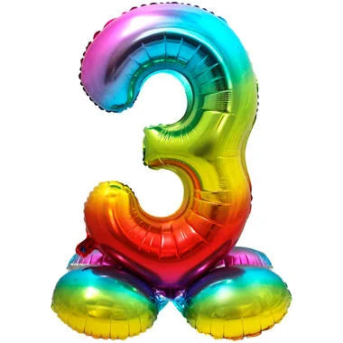 Cijfer Ballon Rainbow 3 Met Standaard - 72 cm