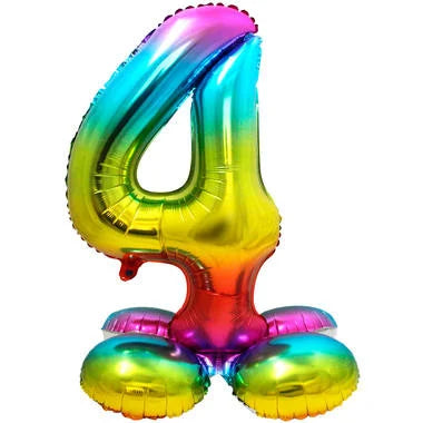 Cijfer Ballon Rainbow 4 Met Standaard - 72 cm