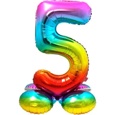 Cijfer Ballon Rainbow 5 Met Standaard - 72 cm