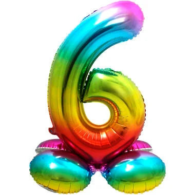 Cijfer Ballon Rainbow 6 Met Standaard - 72 cm