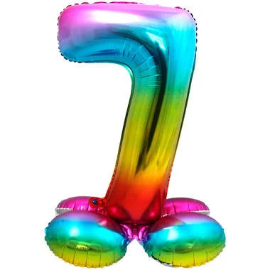 Cijfer Ballon Rainbow 7 Met Standaard - 72 cm