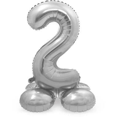 Cijfer Ballon Zilver 2 Met Standaard - 72 cm