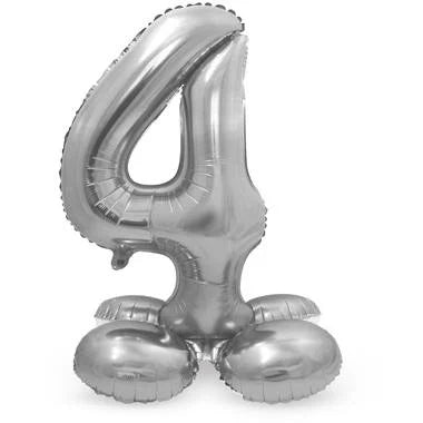 Cijfer Ballon Zilver 4 Met Standaard - 72 cm