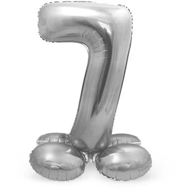 Cijfer Ballon Zilver 7 Met Standaard - 72 cm