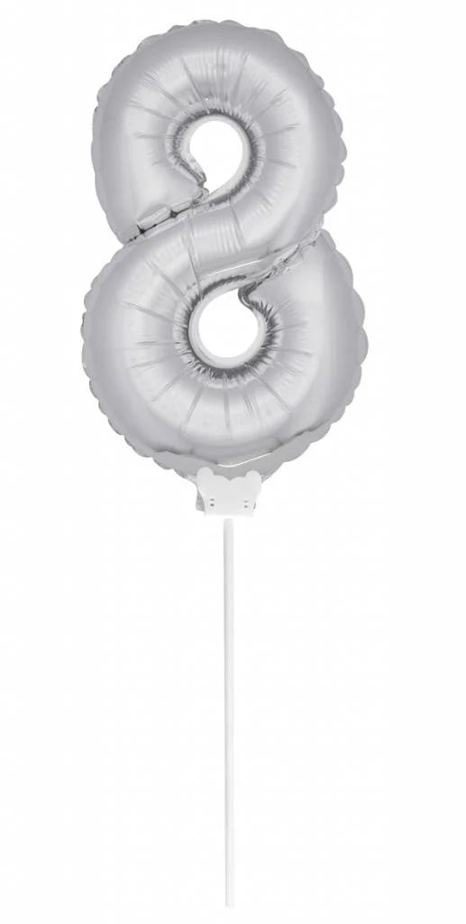 Cijfer Ballon Zilver 8 - 36cm