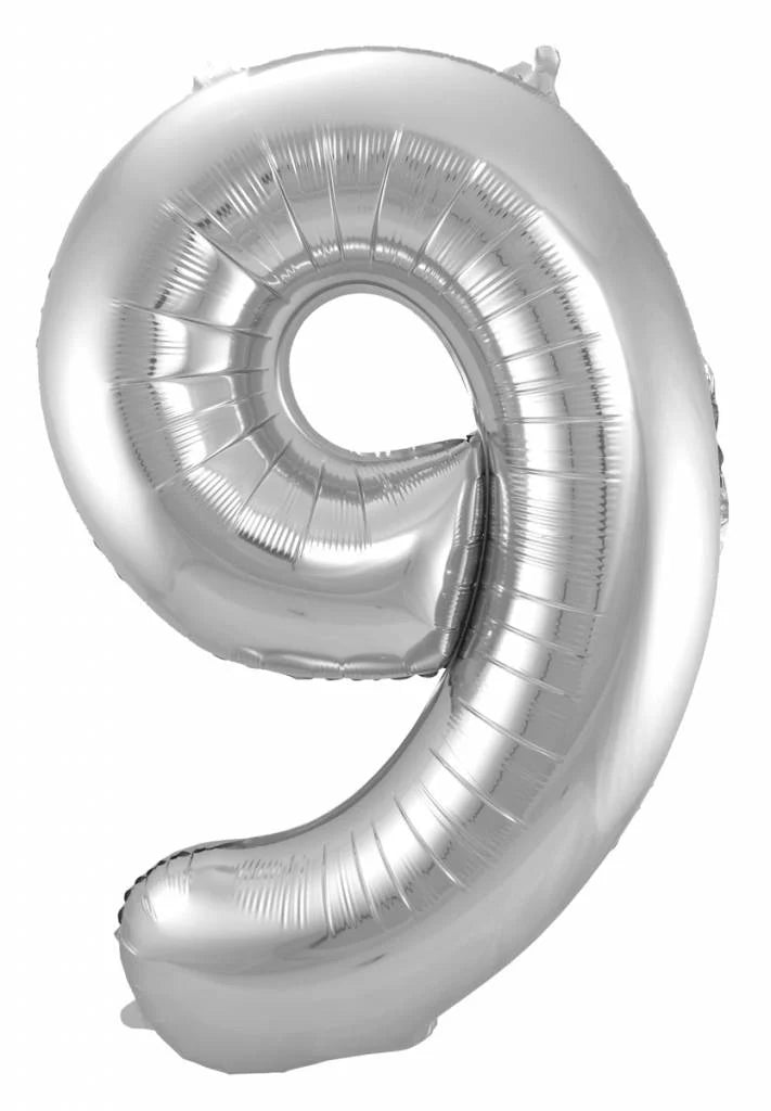Cijfer Ballon Zilver 9 - 86cm