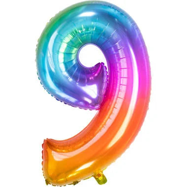 Cijferballon Rainbow Cijfer 9 - 81 cm