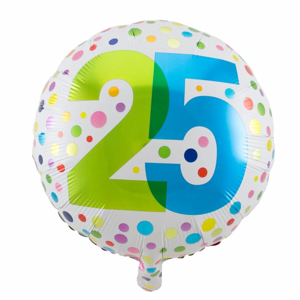 Folie Ballon 25 Jaar Regenboog Stippen 45cm - per stuk