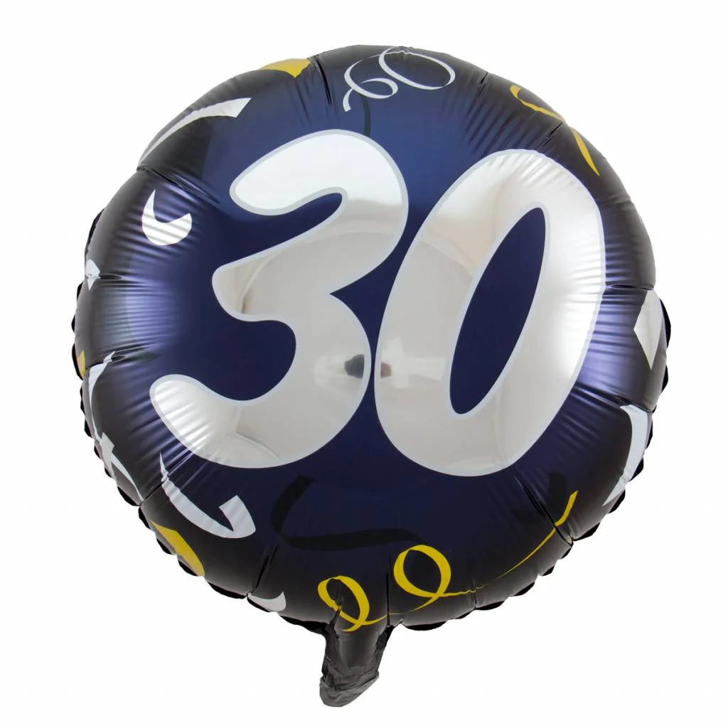 Folie Ballon 30 Jaar Zwart & Goud 45cm - per stuk