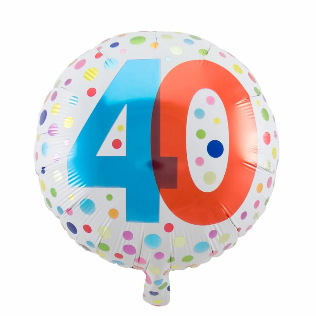Folie Ballon 40 Jaar Regenboog Stippen 45cm - per stuk