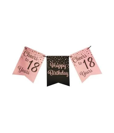 Vlaggenlijn luxe zwart en roze 18 jaar - 6 meter