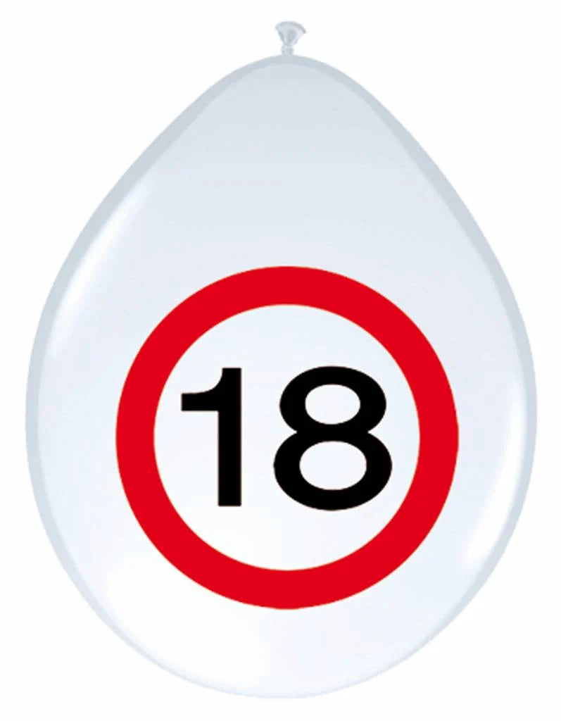Ballonnen 18 jaar Verkeersbord 30cm - 8 stuks