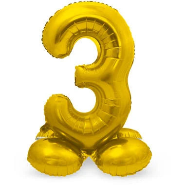 Cijfer Ballon Goud 3 Met Standaard - 72 cm