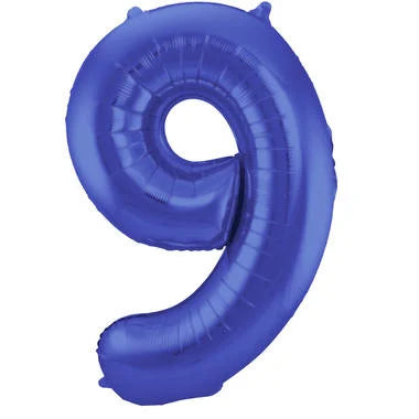 Cijfer Ballon Mat Blauw Metallic 9 - 86cm