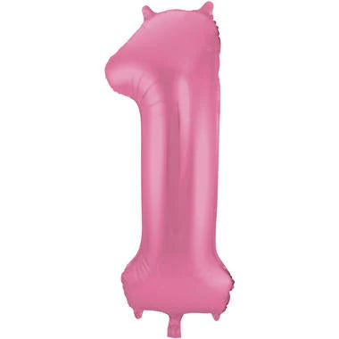 Cijfer Ballon Mat Roze Metallic 1 - 86cm