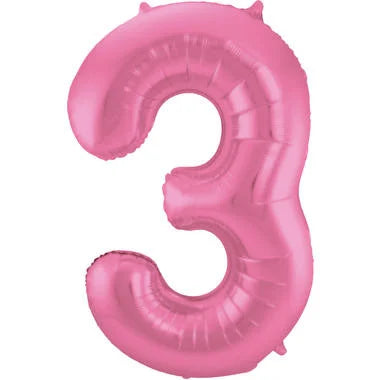 Cijfer Ballon Mat Roze Metallic 3 - 86cm