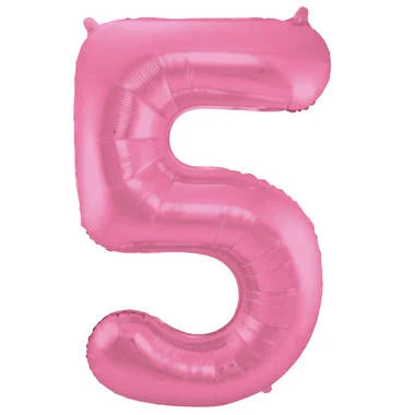 Cijfer Ballon Mat Roze Metallic 5 - 86cm