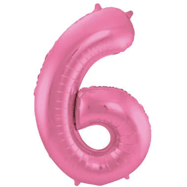 Cijfer Ballon Mat Roze Metallic 6 - 86cm