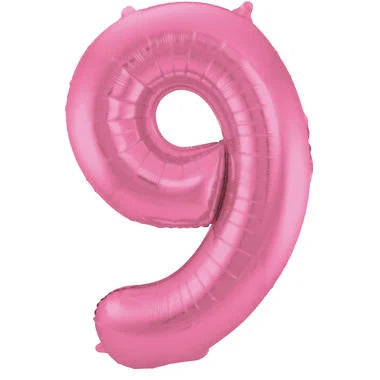 Cijfer Ballon Mat Roze Metallic 9 - 86cm
