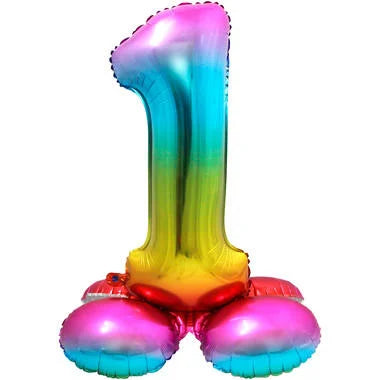 Cijfer Ballon Rainbow 1 Met Standaard - 72 cm