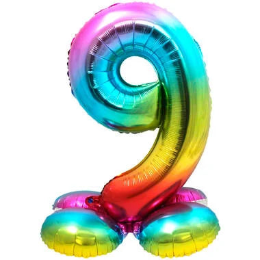 Cijfer Ballon Rainbow 9 Met Standaard - 72 cm