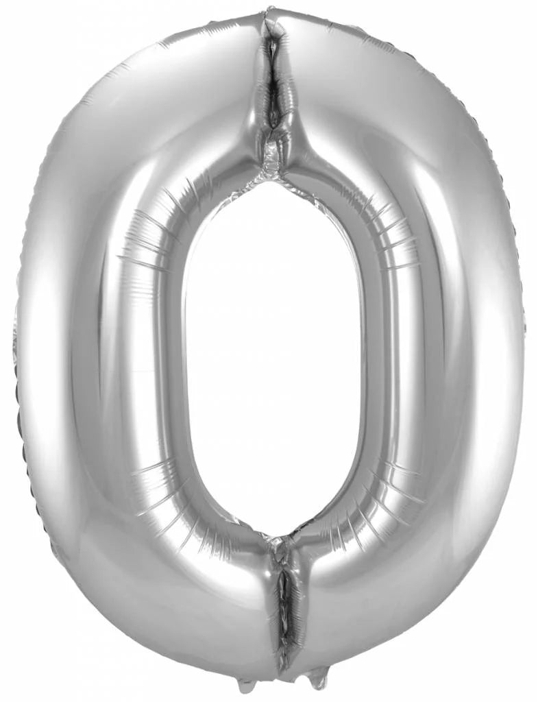 Cijfer Ballon Zilver 0 - 86cm