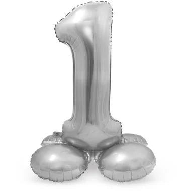 Cijfer Ballon Zilver 1 Met Standaard - 72 cm