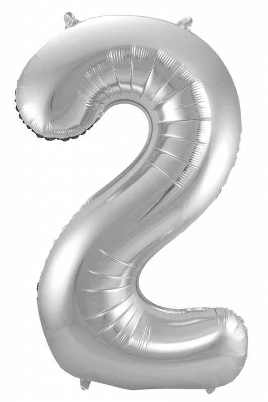 Cijfer Ballon Zilver 2 - 86cm