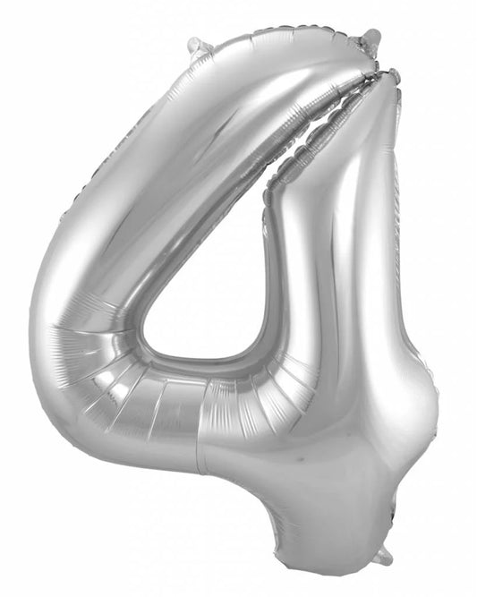 Cijfer Ballon Zilver 4 - 86cm