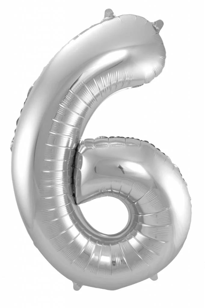 Cijfer Ballon Zilver 6 - 86cm