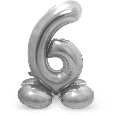 Cijfer Ballon Zilver 6 Met Standaard - 72 cm