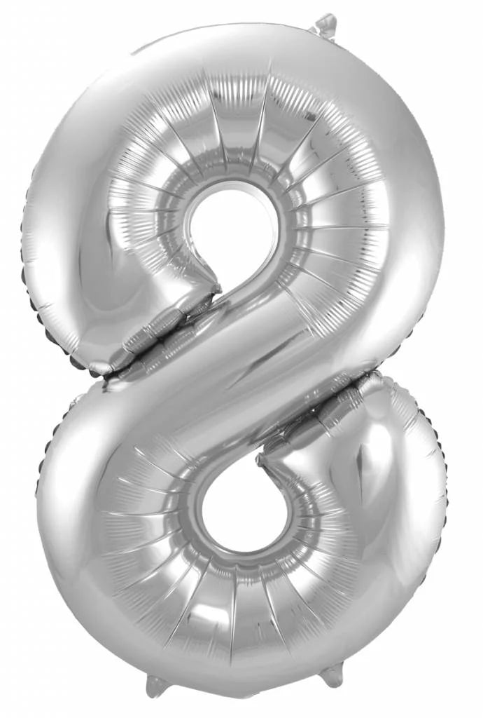 Cijfer Ballon Zilver 8 - 86cm