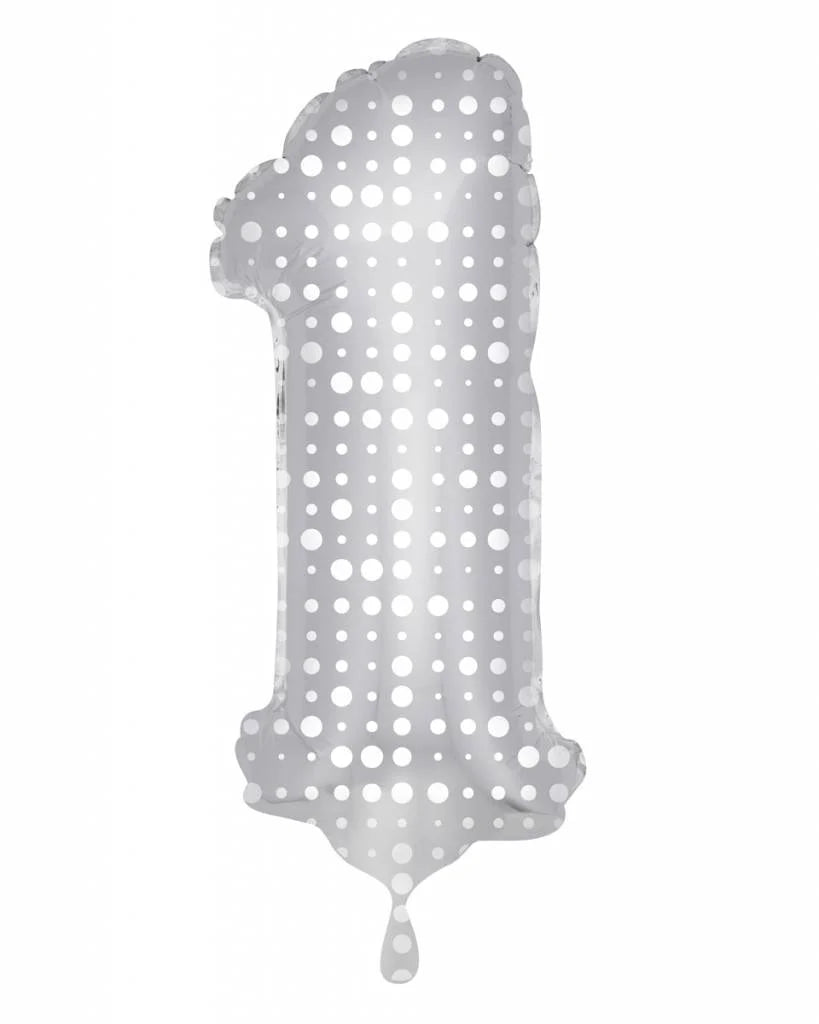 Cijfer Ballon Zilver met Stippen 1 - 86cm