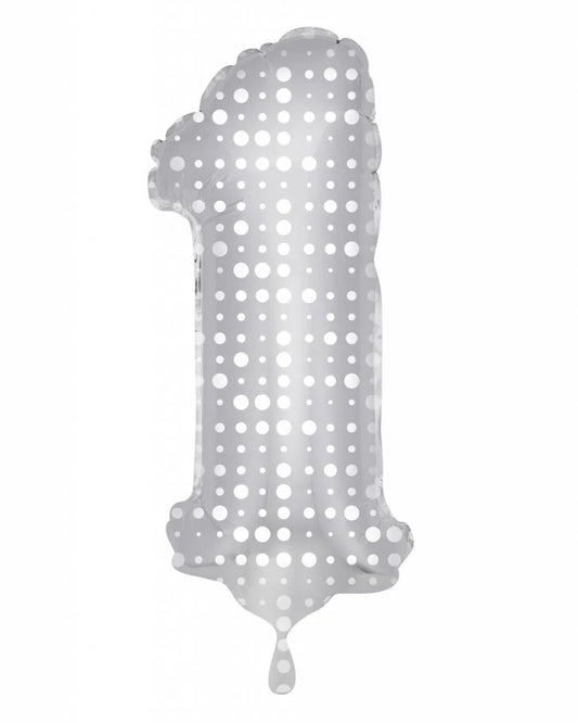 Cijfer Ballon Zilver met Stippen 1 - 86cm