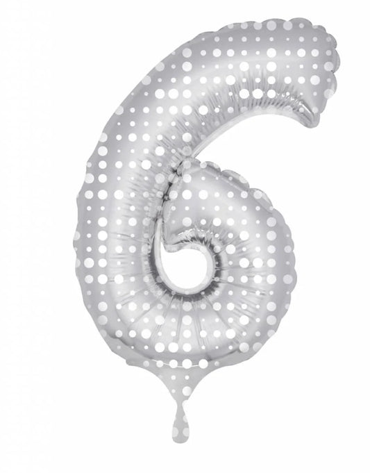 Cijfer Ballon Zilver met Stippen 6 - 86cm