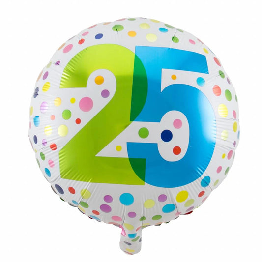 Folie Ballon 25 Jaar Regenboog Stippen 45cm - per stuk