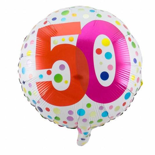 Folie Ballon 50 Jaar Regenboog Stippen 45cm - per stuk
